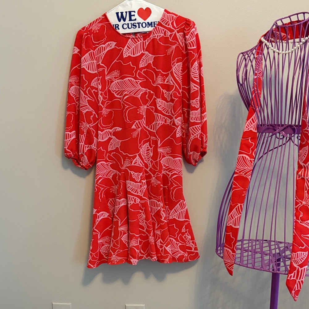 Sugarlips Vibrant Coral and White Dress